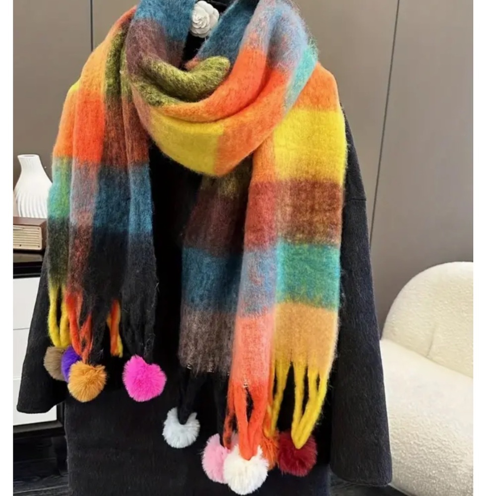 Final ❤️‍🔥SALE ! BoHo oversized, tassel, pom blanket scarf